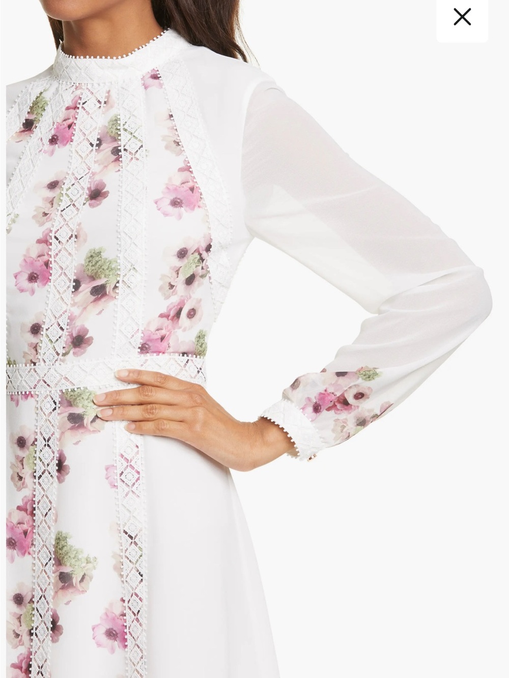 Ted Baker Size 4 Sundee Floral Lace Trim Long Sleeve Minidress